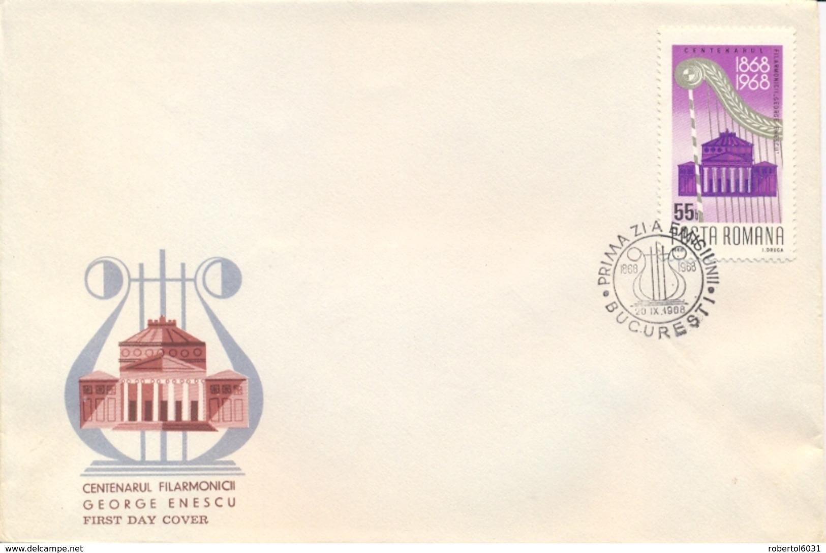 Romania 1968 FDC Centenary Of The Bucarest Philarmonic Orchestra "George Enescu" - Musica