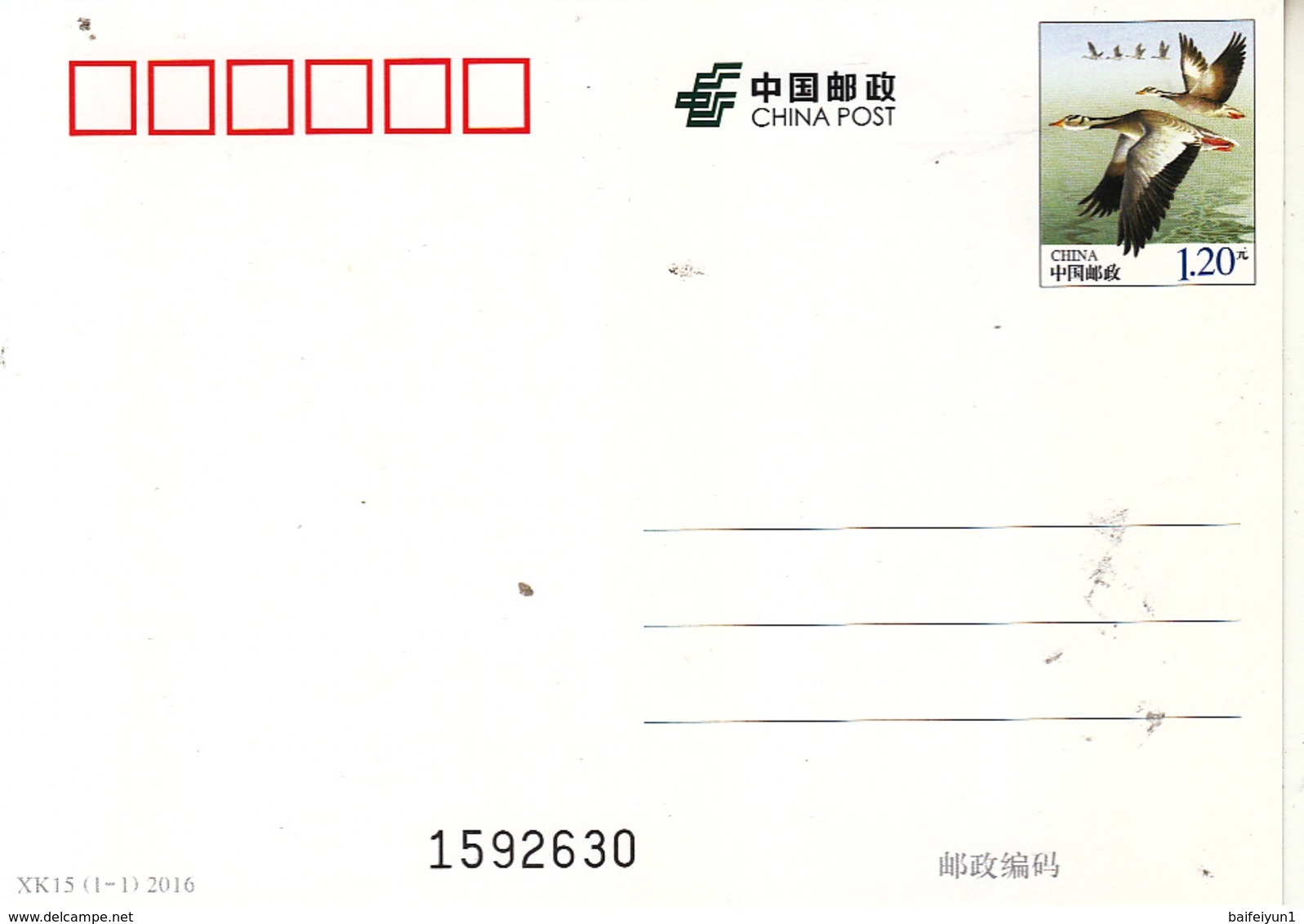 China 2016 Animal Bird Wild Goose Post Card - Oies