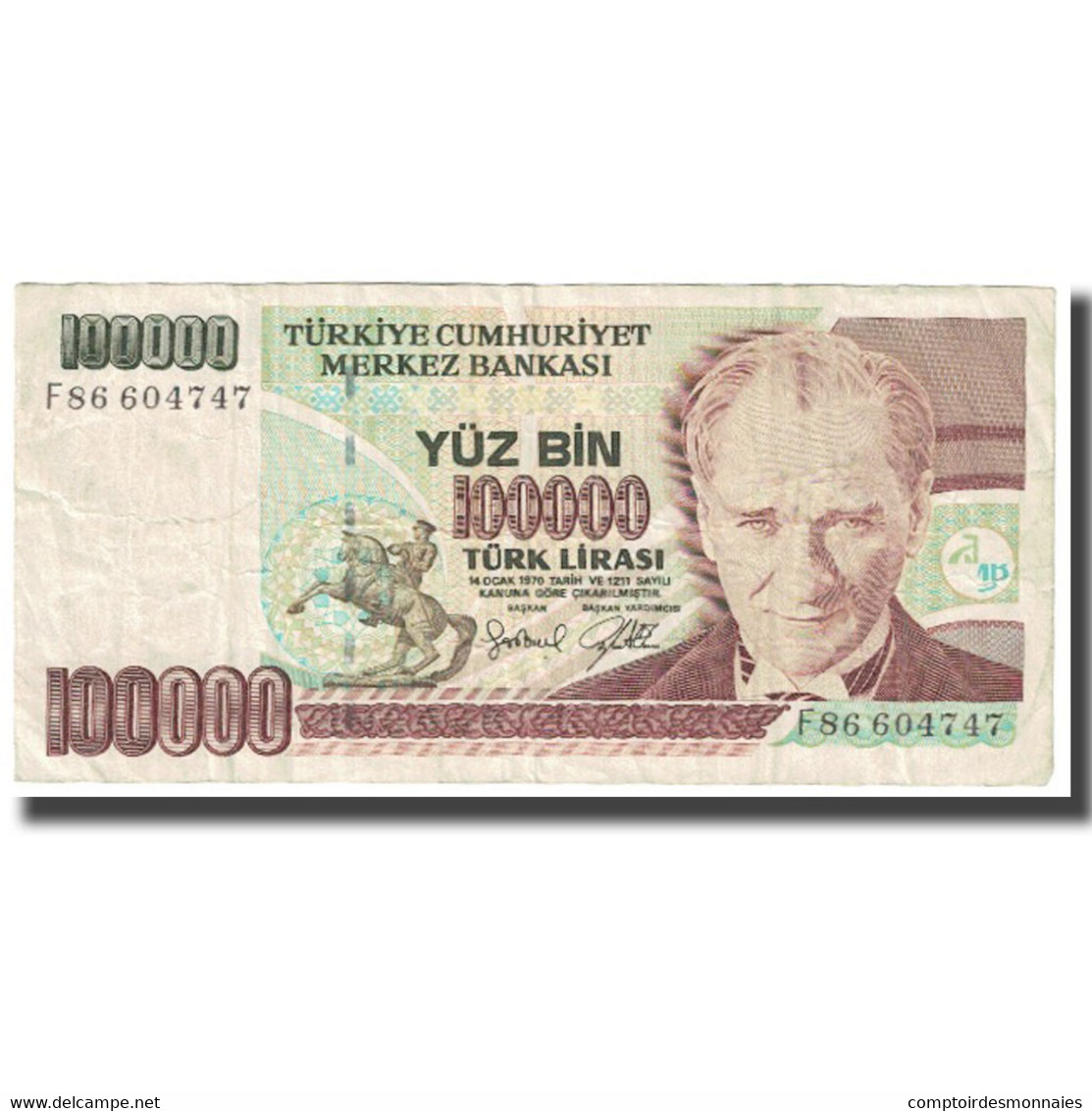 Billet, Turquie, 100,000 Lira, KM:206, TTB - Turquie