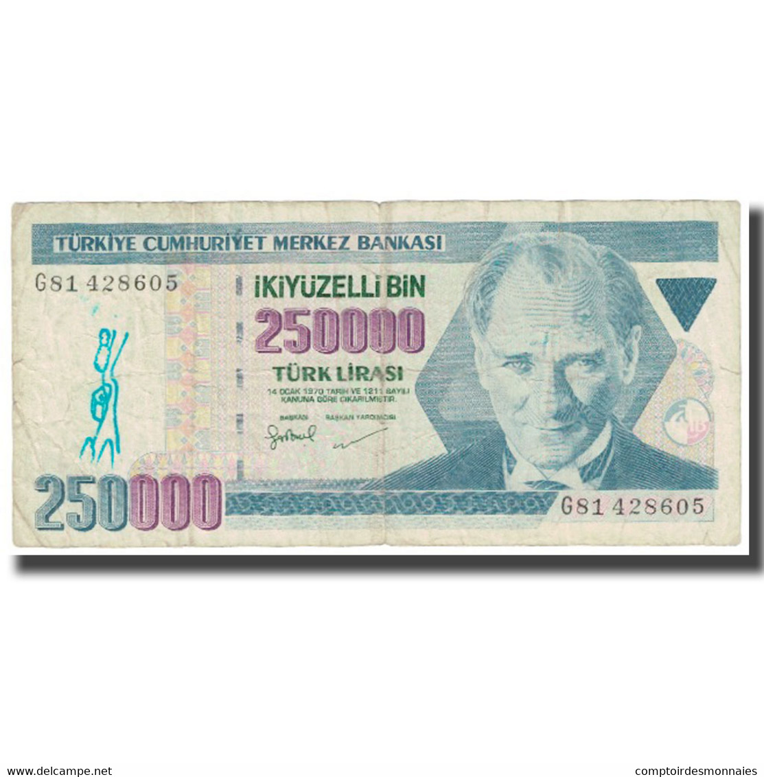 Billet, Turquie, 250,000 Lira, KM:211, TTB - Turquie