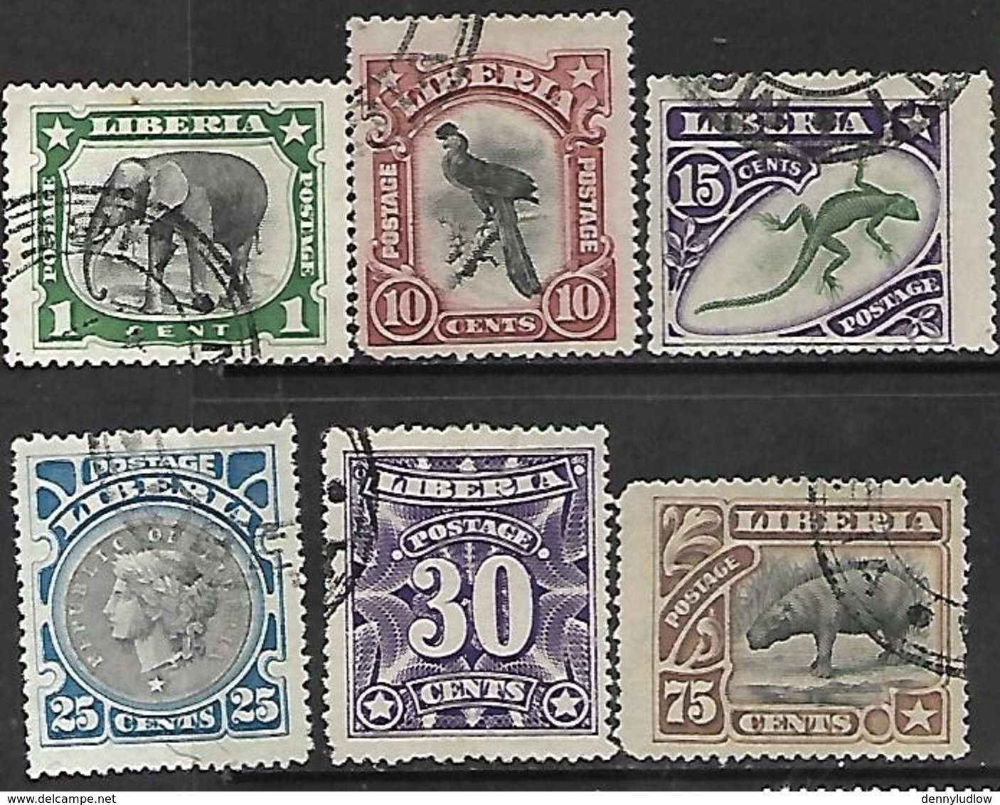 Liberia   1906   6 Diff Used To The 75c   2016 Scott Value $7.35  Including Elephant, Hippo, Hornbill - Liberia