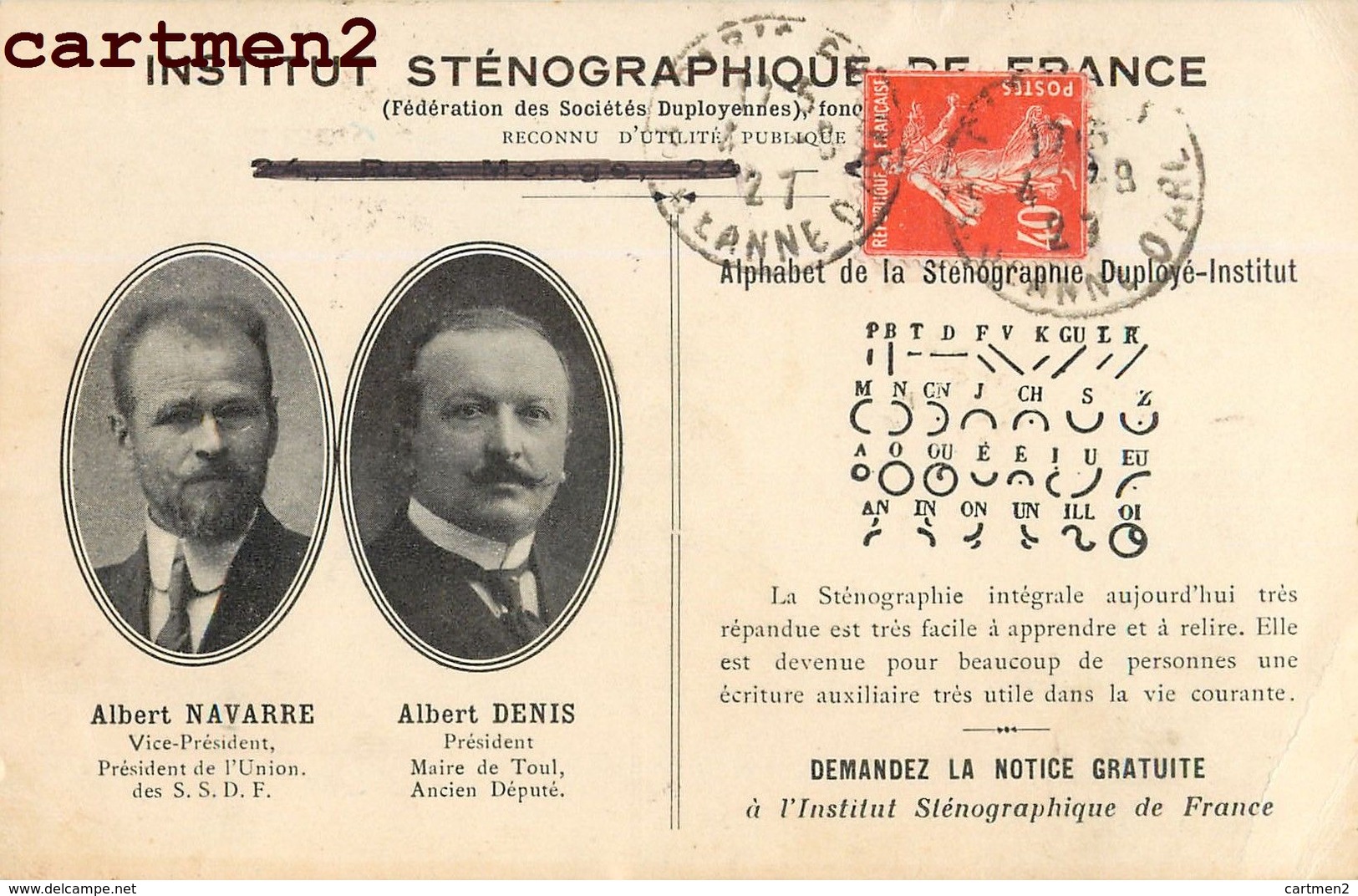 INSTITUT STENOGRAPHIQUE DE FRANCE ALBERT NAVARRE ALBERT DENIS ALPHABET ECRITURE ECOLE DUPLOYE - Esperanto