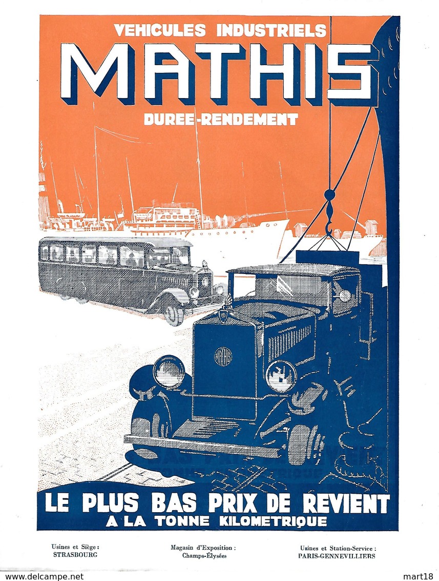 Pub - Vehicules Industriels MATHIS - 1932 - Strasbourg - Fourgon Camion Autocar - Camion