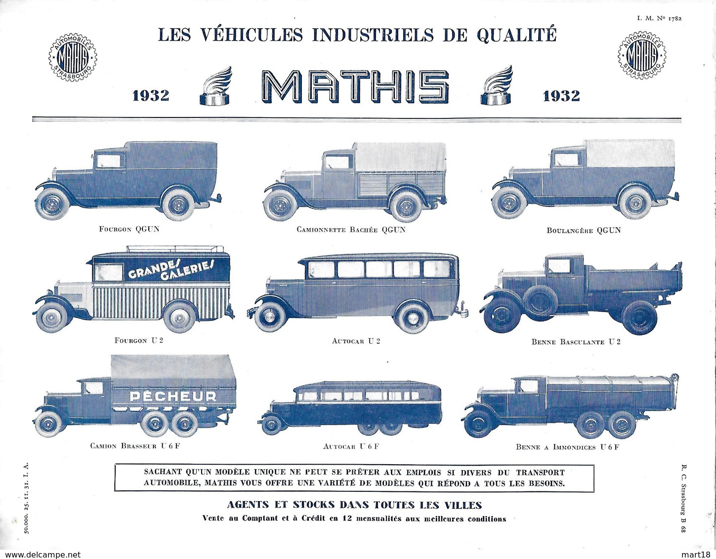 Pub - Vehicules Industriels MATHIS - 1932 - Strasbourg - Fourgon Camion Autocar - Camion