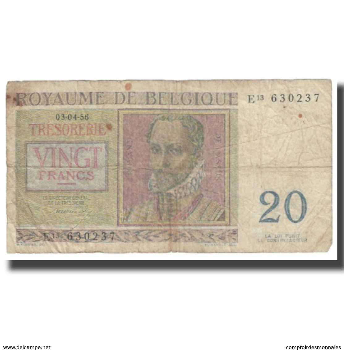 Billet, Belgique, 20 Francs, 1956, 1956-04-03, KM:132a, B - 20 Franchi