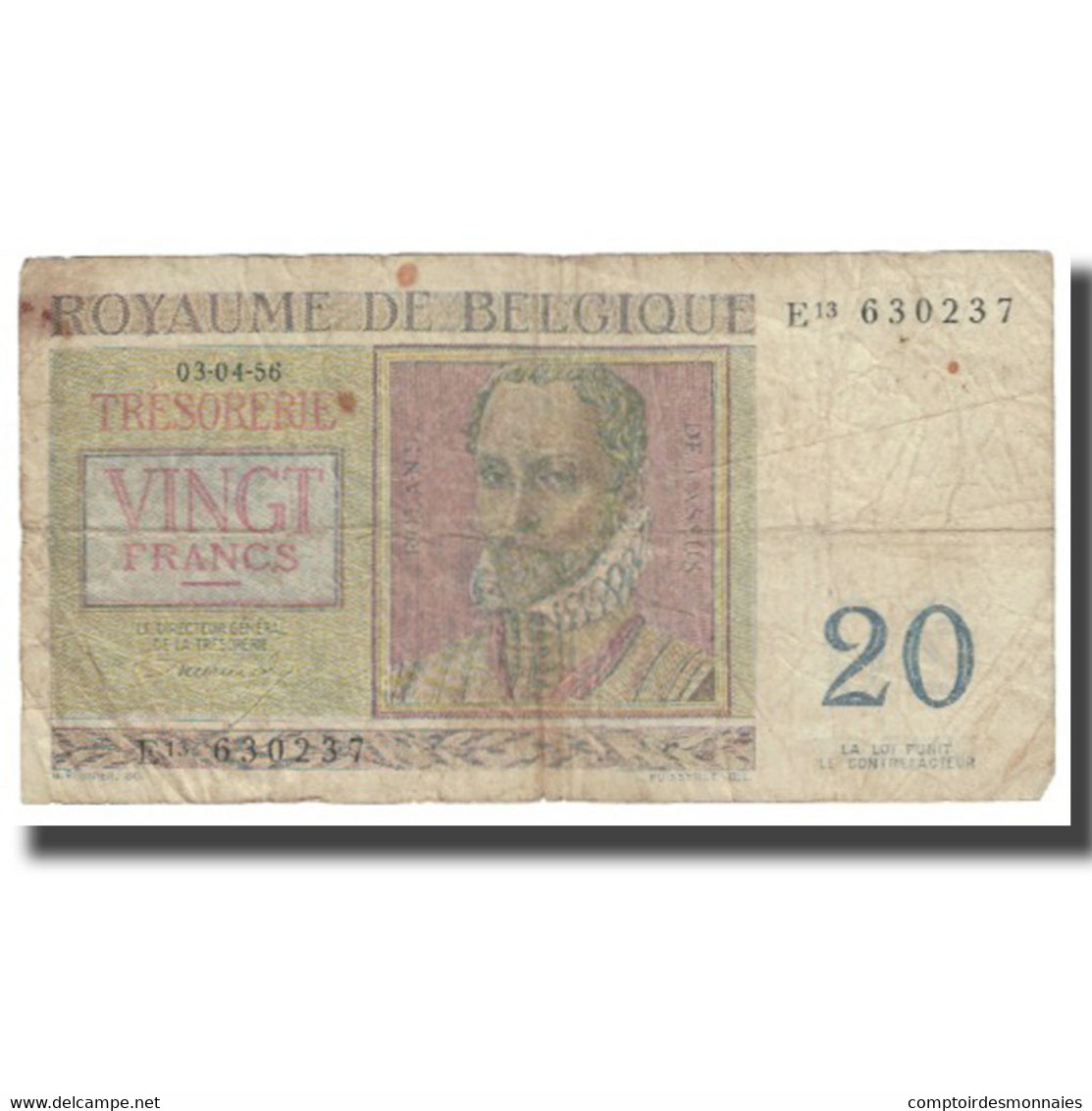 Billet, Belgique, 20 Francs, 1956, 1956-04-03, KM:132a, B - 20 Francs