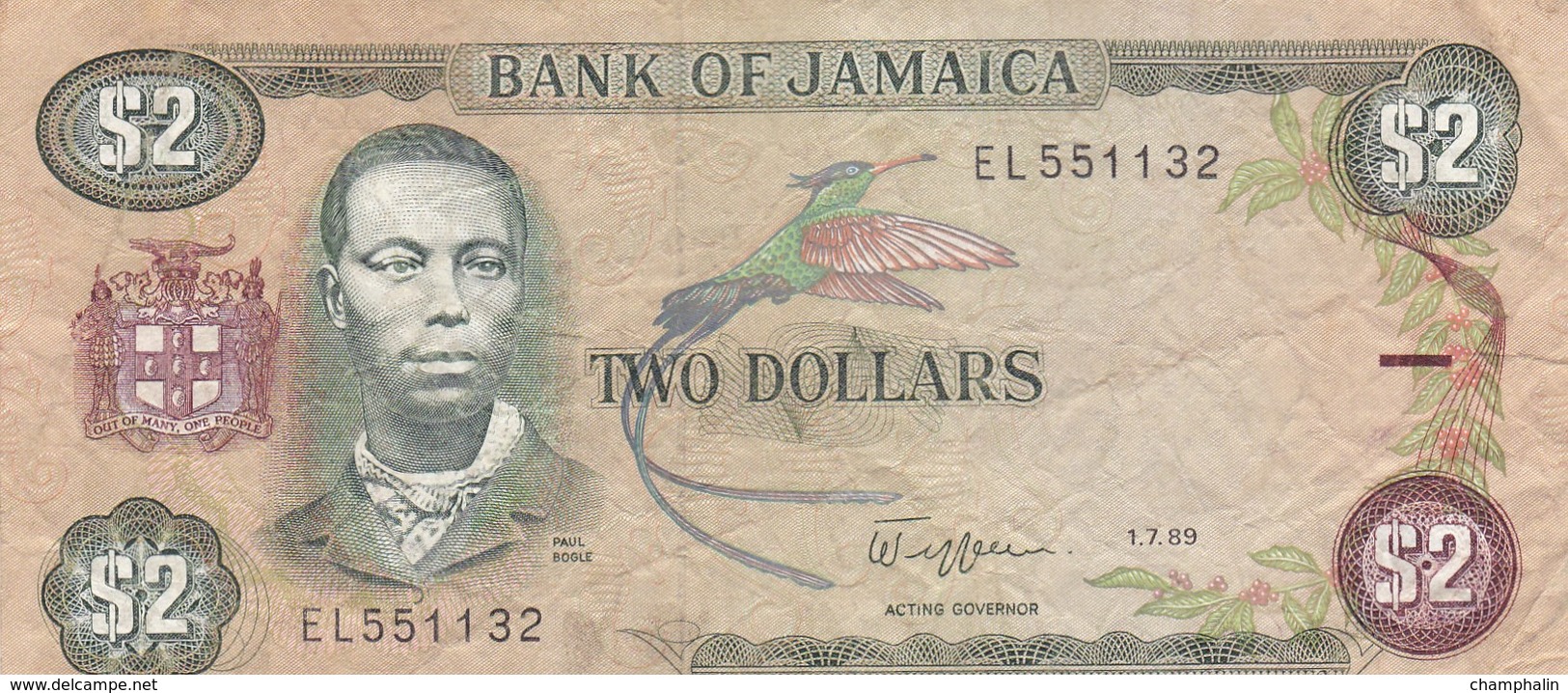 Jamaïque - Billet De 2 Dollars - Paul Bogle - 29 Mai 1992 - Jamaica