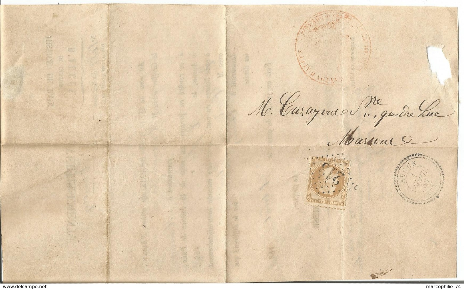 N° 28 SEUL GC 213 TYPE 22 AUCUN 1 SEPT 1868  LETTREJUSTICE DE PAIX - 1849-1876: Période Classique