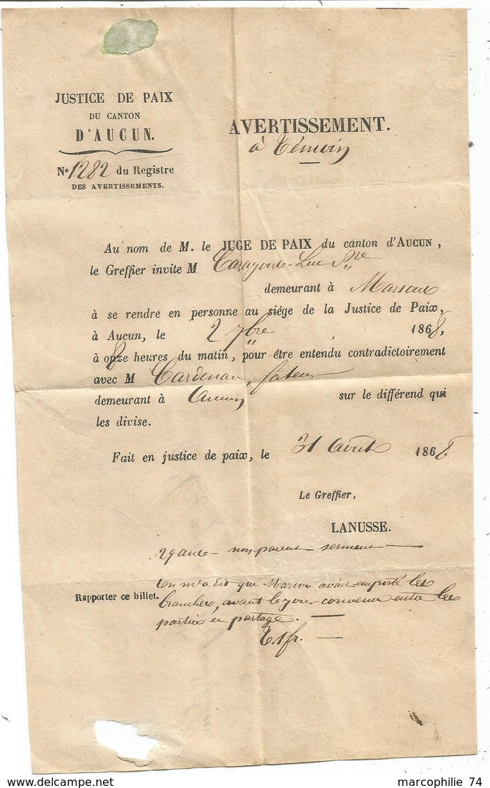 N° 28 SEUL GC 213 TYPE 22 AUCUN 1 SEPT 1868  LETTREJUSTICE DE PAIX - 1849-1876: Période Classique