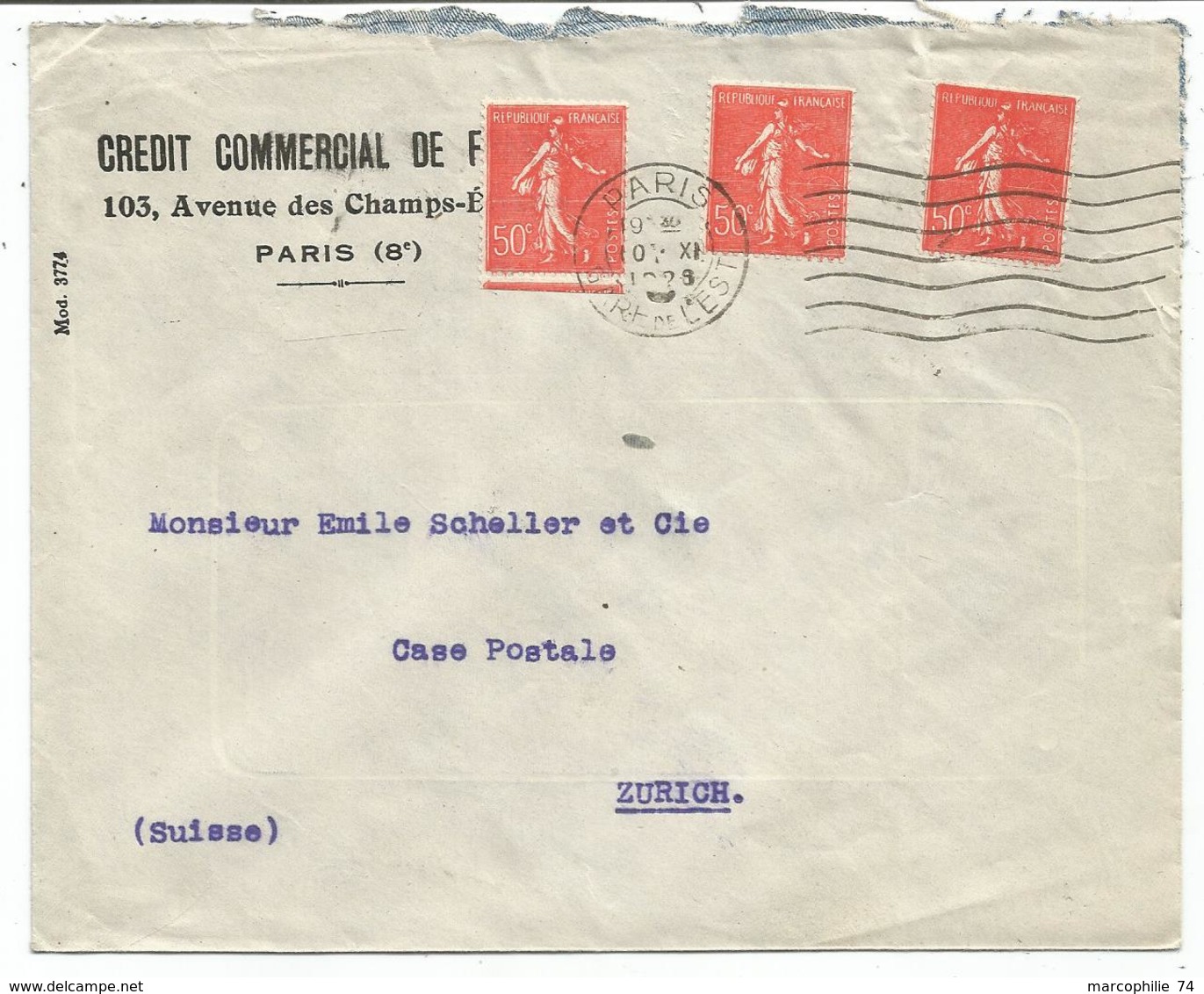 SEMEUSE LIGNEE N° 199 ROULETTE X3 LETTRE PARIS GARE DE L'EST 10.XI.1926 POUR SUISSE RARE - 1921-1960: Modern Period