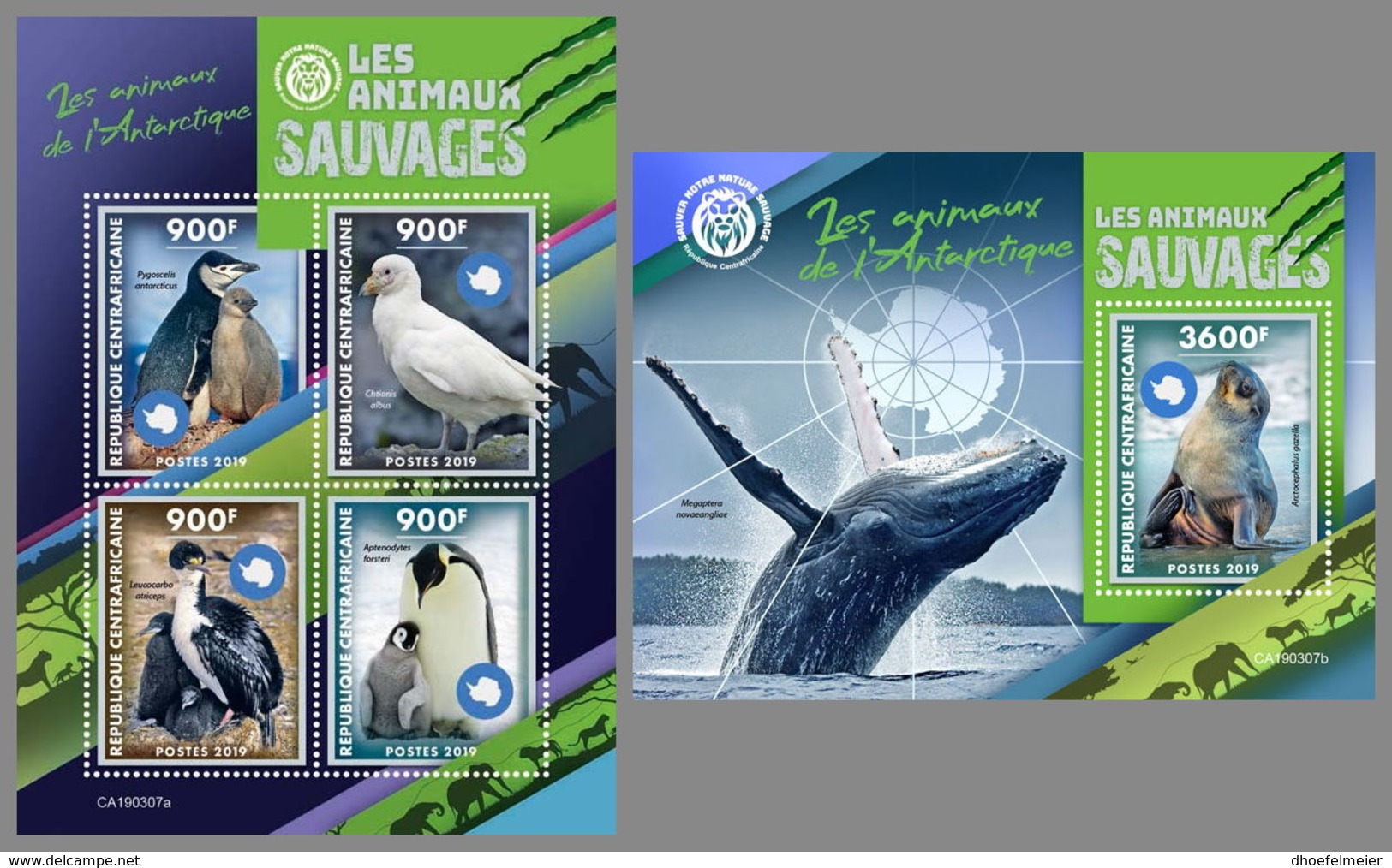 CENTRAL AFRICA 2019 MNH Antarctic Animals Tiere Der Antarktis Animaux De Antarctique M/S+S/S - OFFICIAL ISSUE - DH1922 - Faune Antarctique