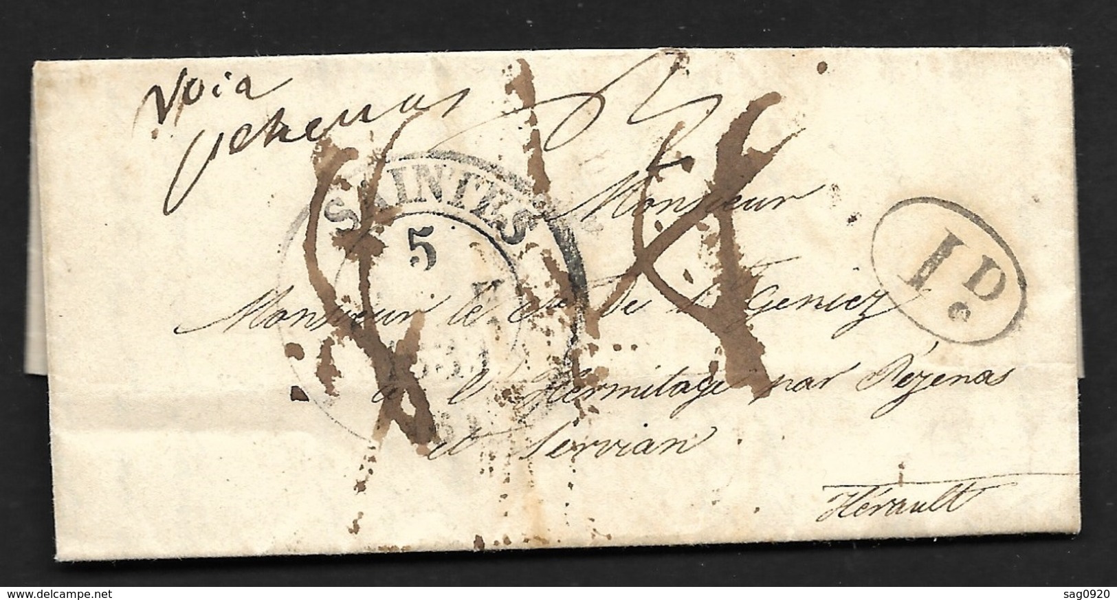 Charente Inferieure-Lettre De Saintes (Cachet Type 13) Pour L'Hermitage Par Pezenas Herault - 1801-1848: Precursors XIX