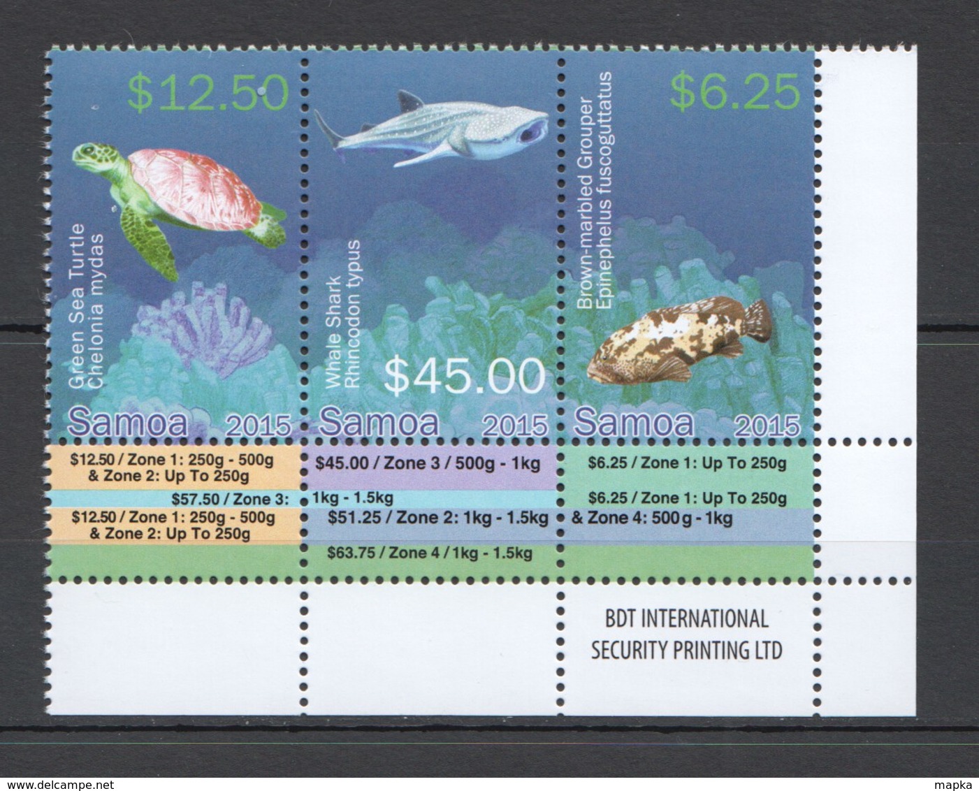 R332 2015 SAMOA FISH & MARINE LIFE SHARKS TURTLES !!! MICHEL 50 EURO 1SET MNH - Vita Acquatica