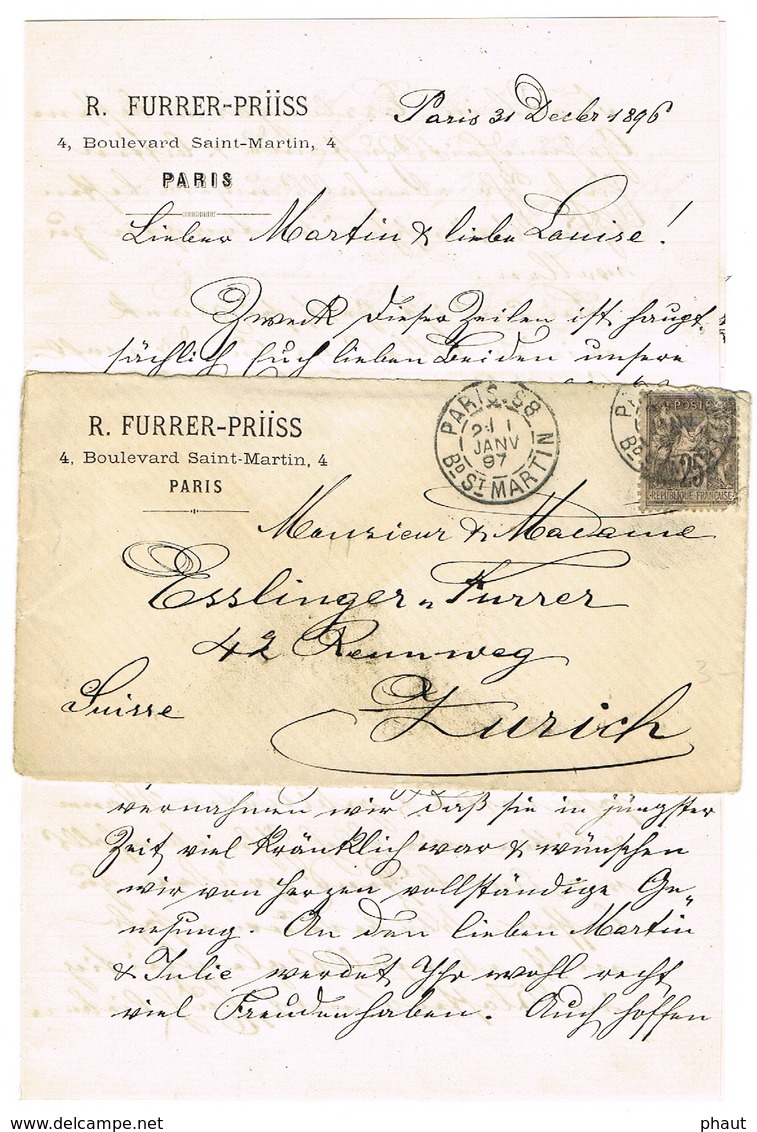 AFFRANCHISSEMENT 1ER JANVIER 1997 SUR COURRIER POUR LA SUISSE ZURICH AVEC CONTENU - 1877-1920: Période Semi Moderne