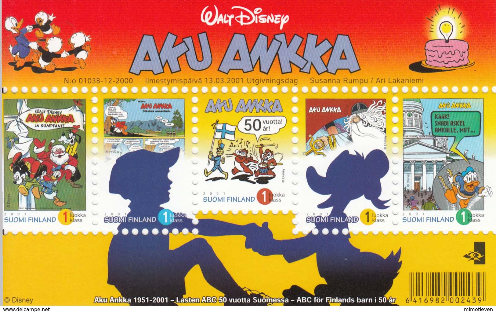 MWD-BK6-219 MINT PF/MNH ¤ FINLAND 2001 ¤ 501e ANN. AKU ANKKA - THE WORLD OF WALT DISNEY -- FRIENDS OF WALT DISNEY - Disney