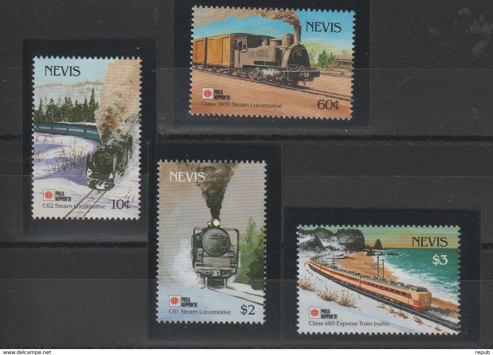 Nevis 1991 Trains Série 606-9 4 Val ** MNH - St.Kitts-et-Nevis ( 1983-...)