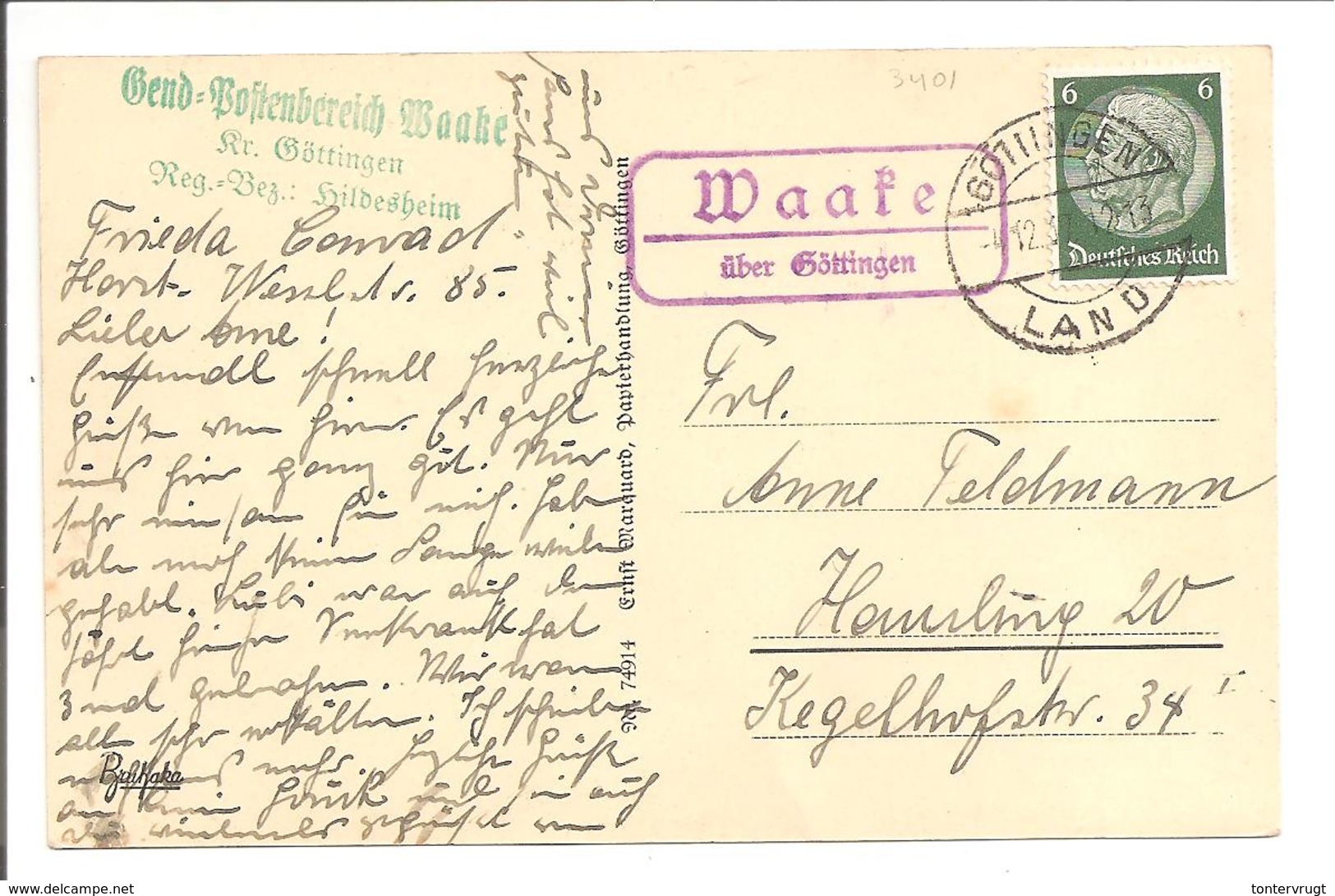 Landpoststempel Waake über Göttingen 4.12.37 - Briefe U. Dokumente