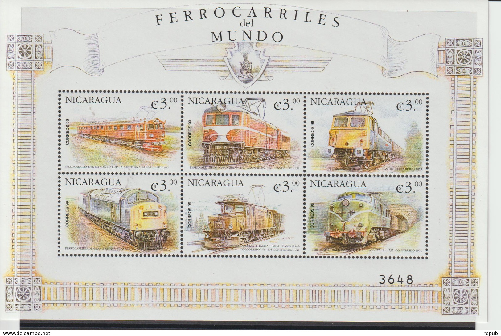 Nicaragua 2000 Trains Série 2495-2500 6 Val ** MNH - Trains