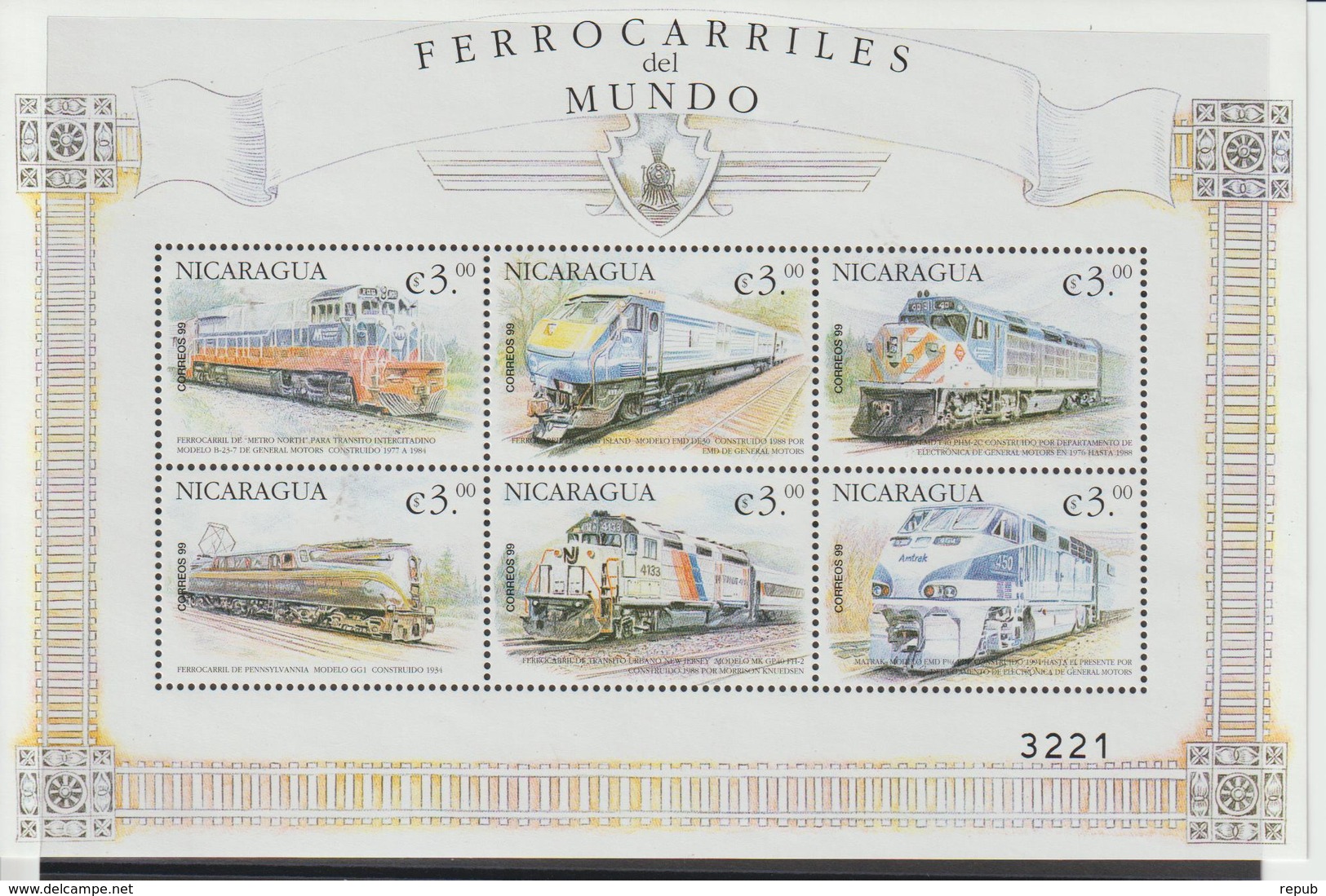 Nicaragua 2000 Trains Série 2501-06 6 Val ** MNH - Trains