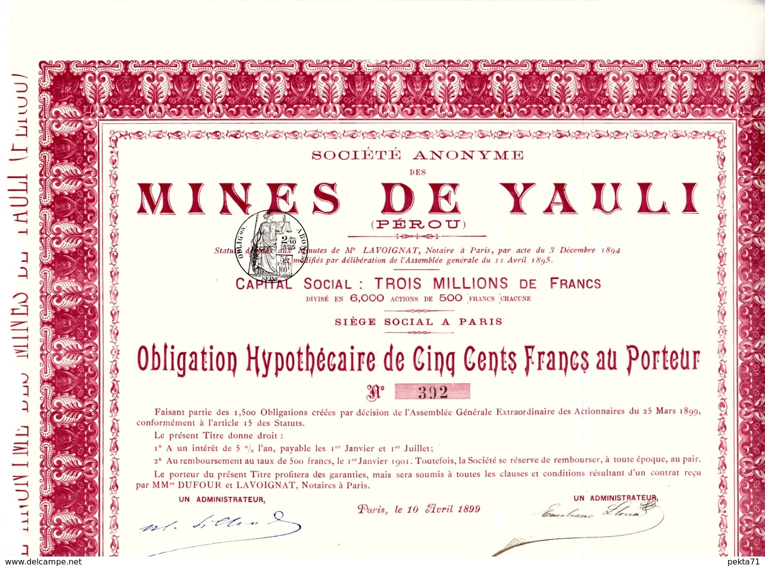 S. A. DES MINES DE YAULI ( Pérou ) 1899 - Mines