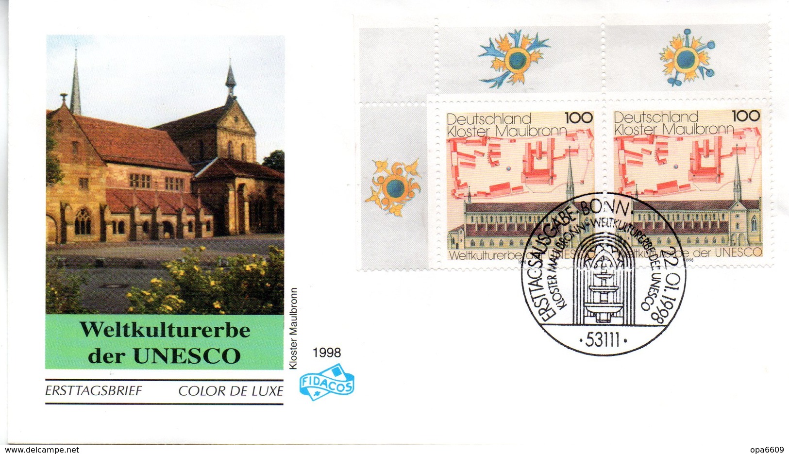 BRD Schmuck-FDC "Kloster Maulbronn", Mi. 2x 1966 ESSt 22.1.1998 BONN - Sonstige & Ohne Zuordnung