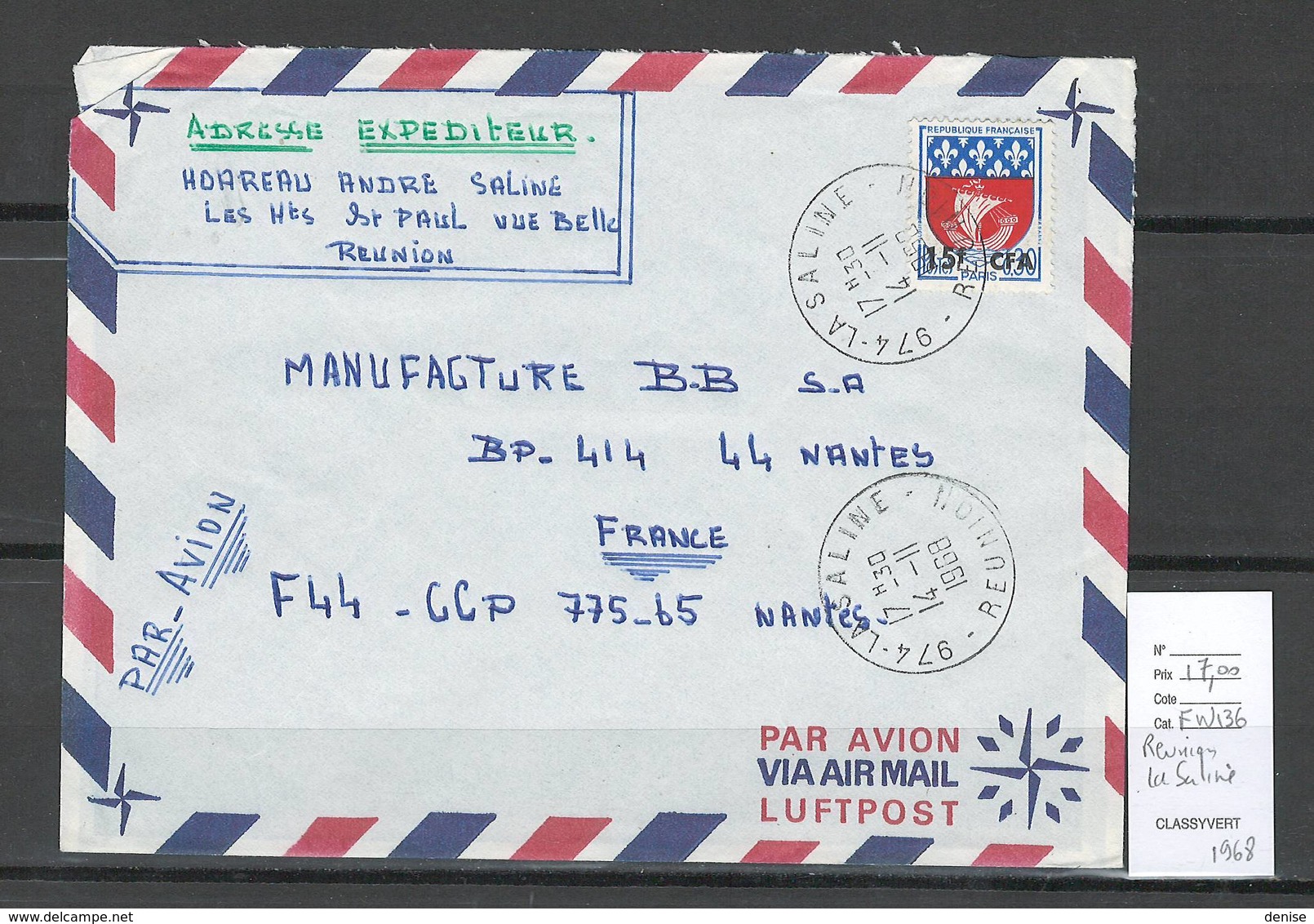 Reunion - Lettre  De LA SALINE - 1968 - Lettres & Documents