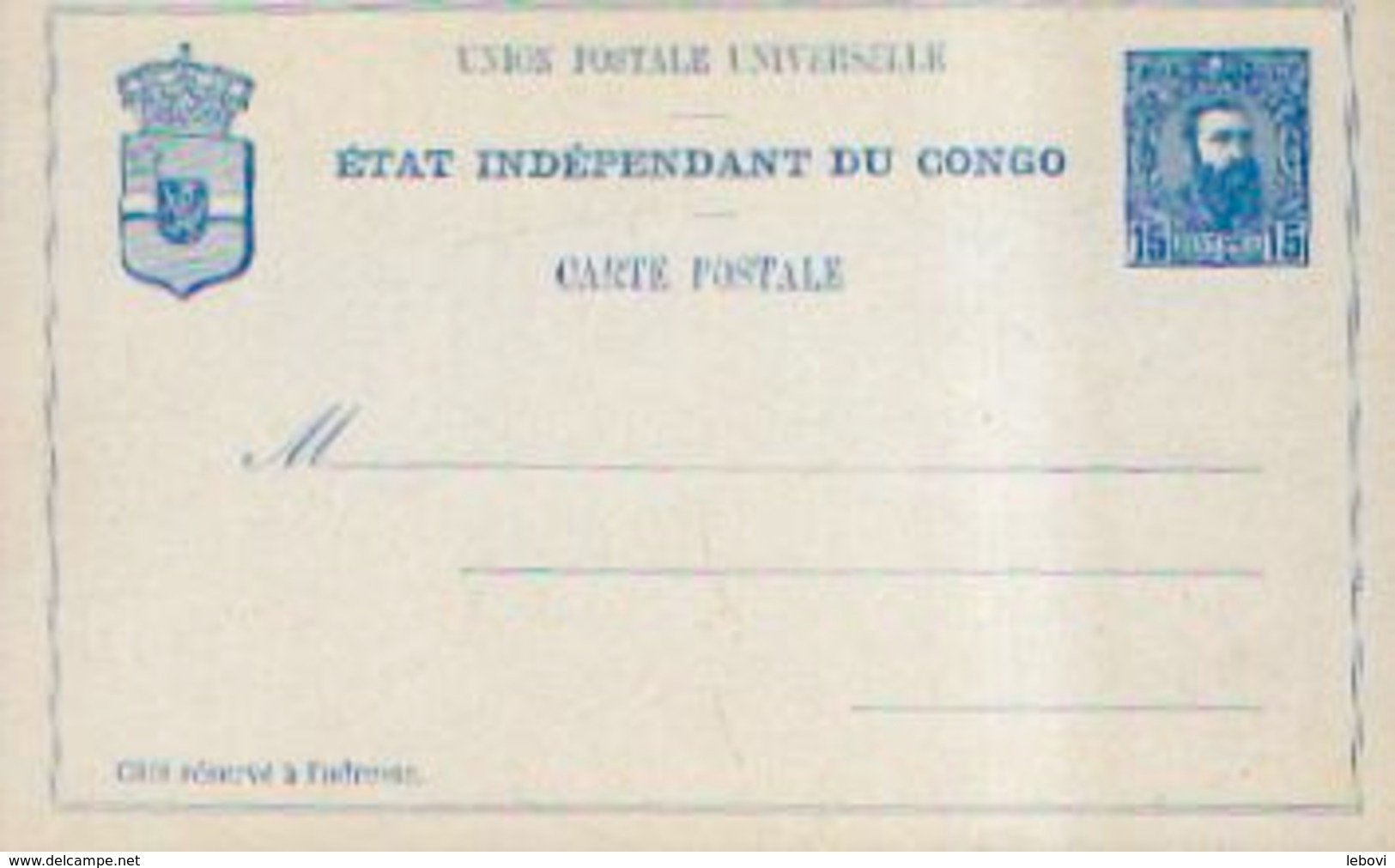ETAT INDEPENDANT DU CONGO – Carte Postale Neuve (+/- 1893) - Entiers Postaux