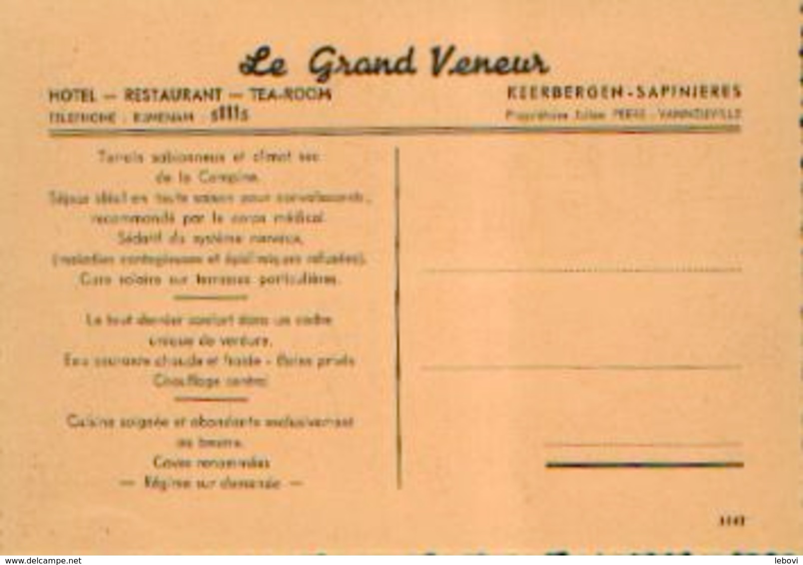 KEERBERGEN – SAPINIERE “Hôtel Restaurant LE GRAND VENEUR – Avec Publicité Au Dos - Keerbergen