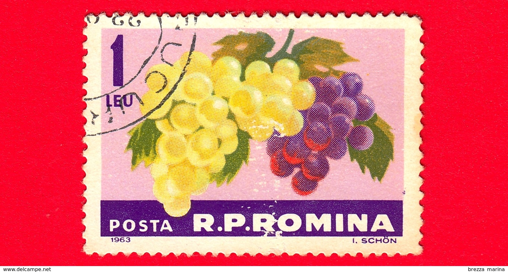 ROMANIA - 1963 - Frutta, Salute Di Primavera - Uva - Grapes (Vitis Vinifera) - 1 - Usati