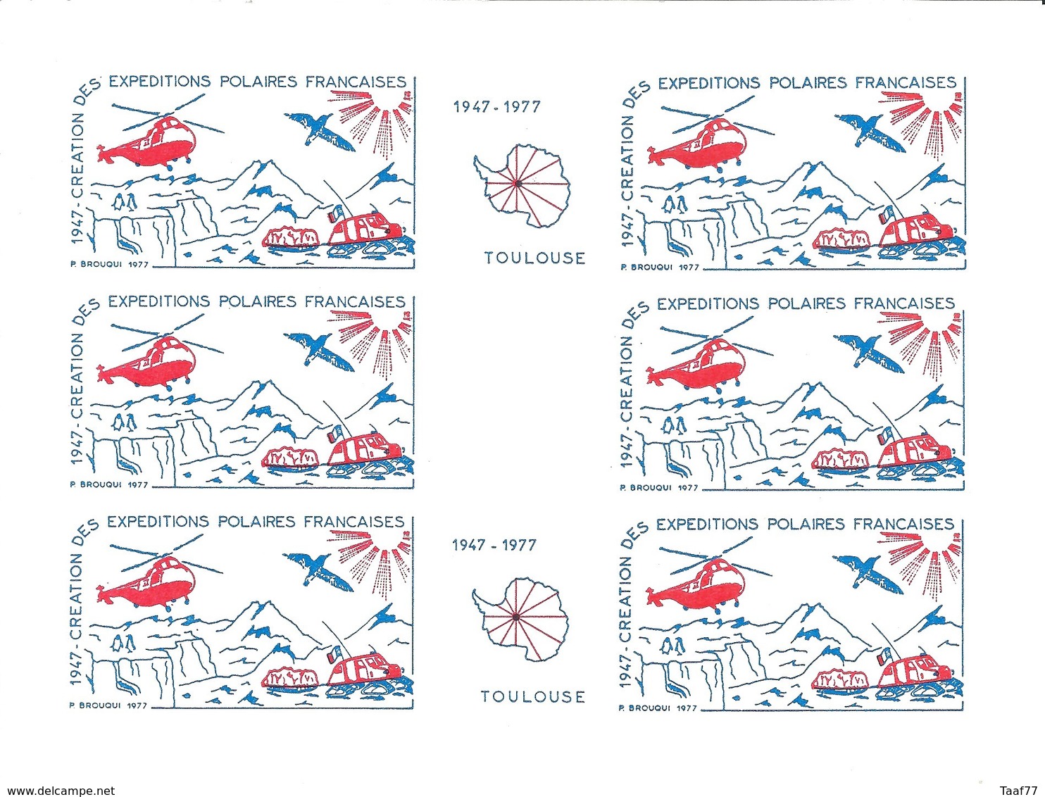 Feuillet De Vignettes De L'Exposition De Philatélie Polaire - Toulouse - 22-23 Octobre 1977 - Événements & Commémorations