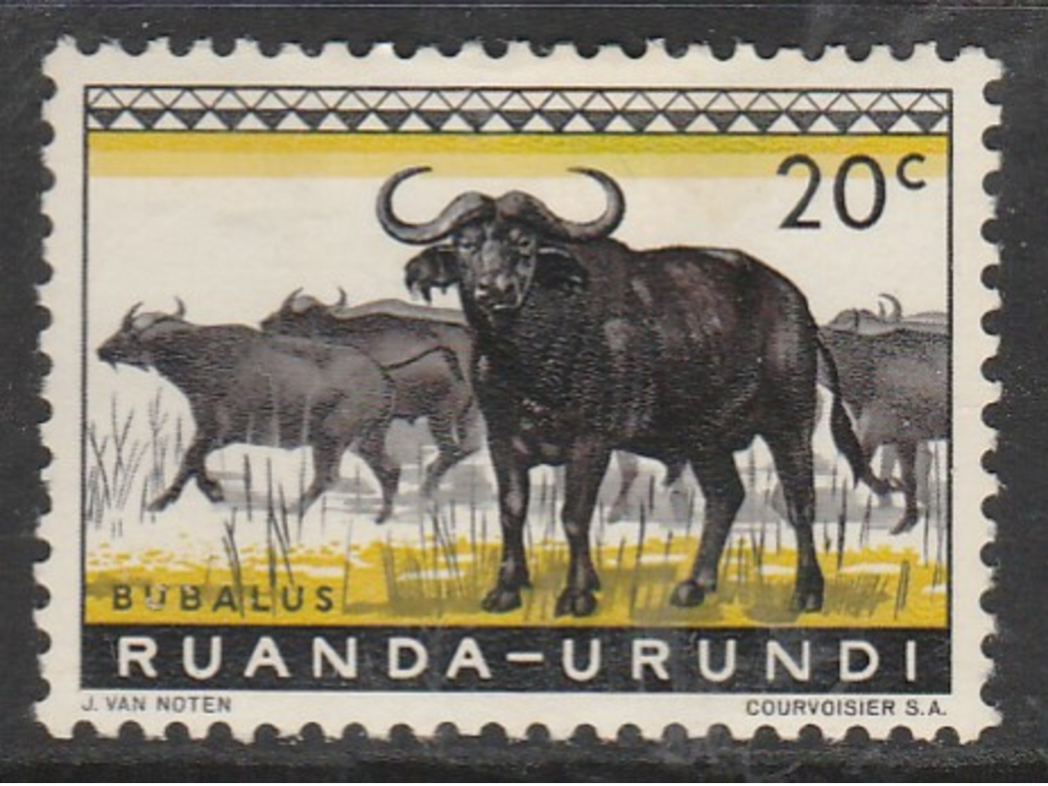 Ruanda Urundi 1959 Fauna 20 C Yellowish Green/black SW 158 Mint Hinged - Used Stamps