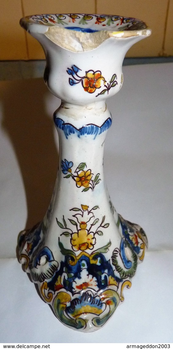 ANCIEN CHANDELIER BOUGEOIR EN FAIENCE /  ROUEN 17.5 Cm - Rouen (FR)