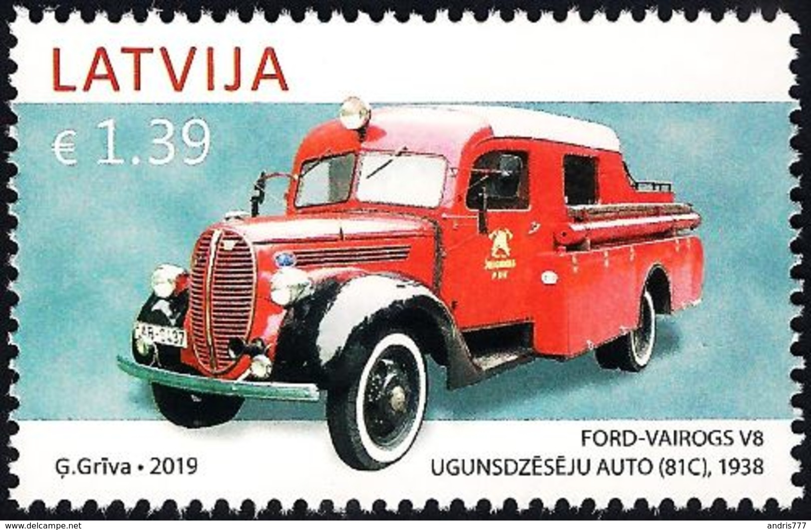 Latvia Lettland Lettonie 2019 (08) Latvia Automotive History - Ford Vairogs V8 - Fire Truck, 1938 - Latvia