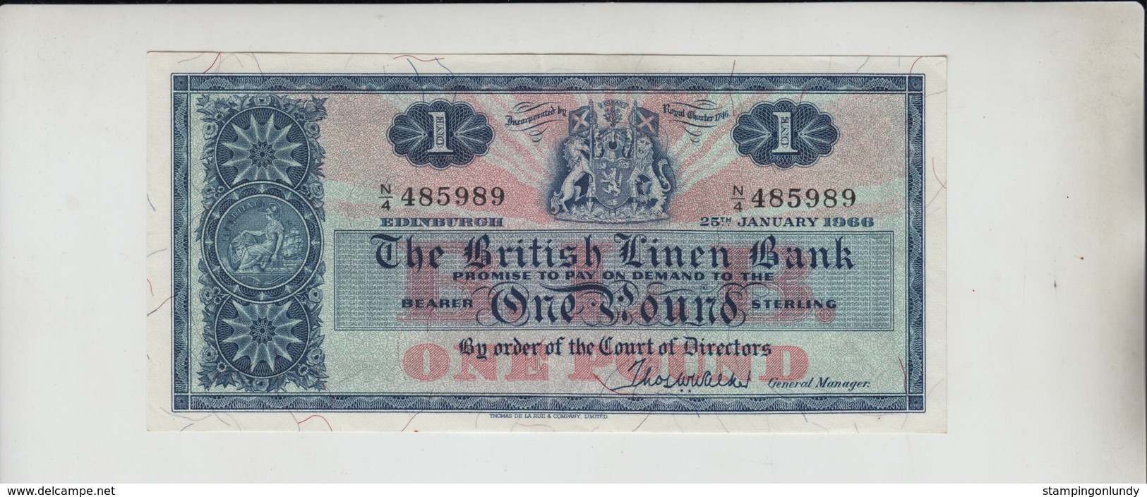 AB438. The British Linen Bank £1 Banknote 25th January 1966 #N/4 485989 FREE UK P+P - 1 Pound