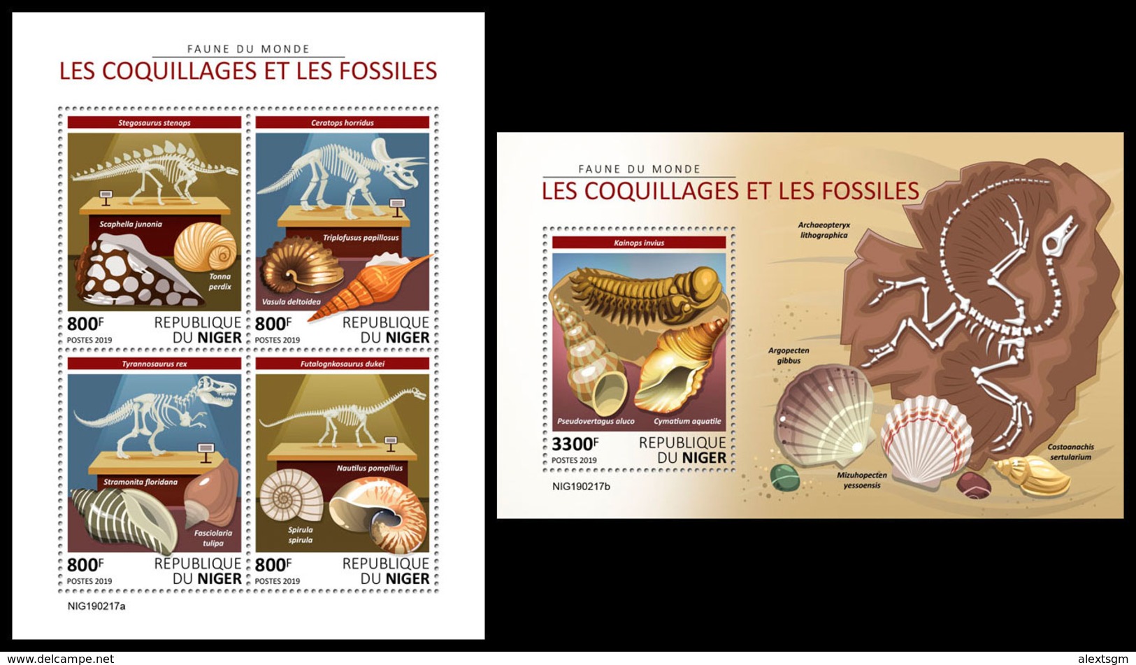 NIGER 2019 - Shells And Fossils, M/S + S/S. Official Issue - Vor- U. Frühgeschichte