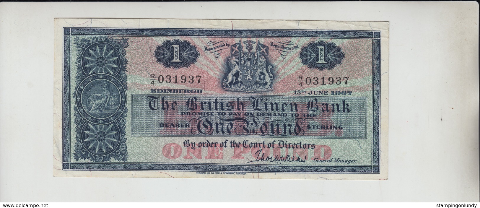 AB442. The British Linen Bank £1 Banknote 13th June 1967 #R/4 031937 FREE UK P+P - 1 Pound