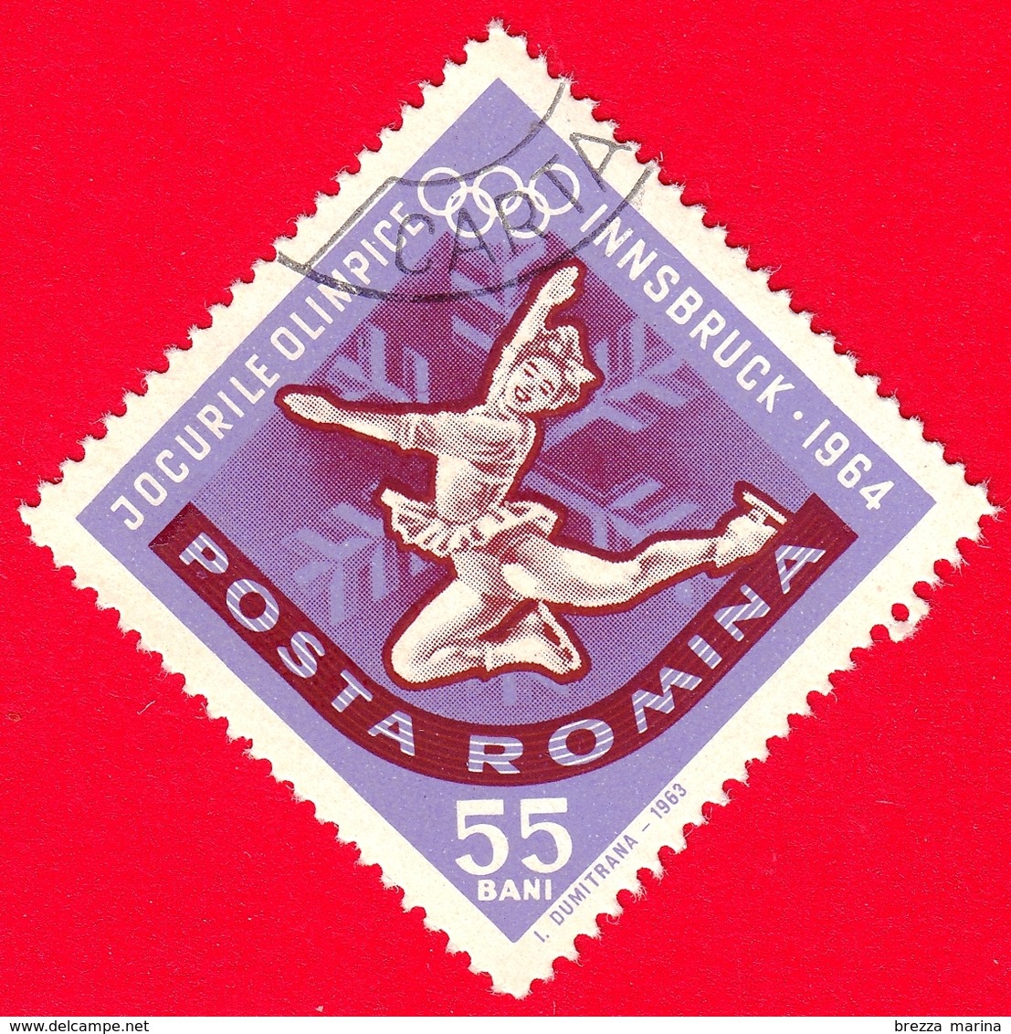 ROMANIA - 1963 - Giochi Olimpici Invernali Di Innsbruck 1964 - Pattinaggio Artistico - 55 Bani - Usati