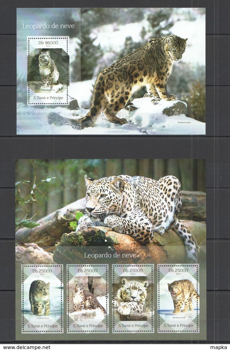 ST1681 2014 S.TOME E PRINCIPE FAUNA ANIMALS WILD CATS SNOW LEOPARDES KB+BL MNH - Raubkatzen