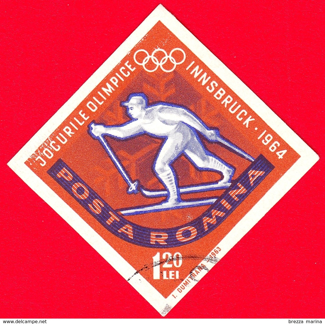 ROMANIA - 1963 - Giochi Olimpici Invernali Di Innsbruck 1964 - Sci Di Fondo - Non Dentellato - 1.20 Lei - Usati