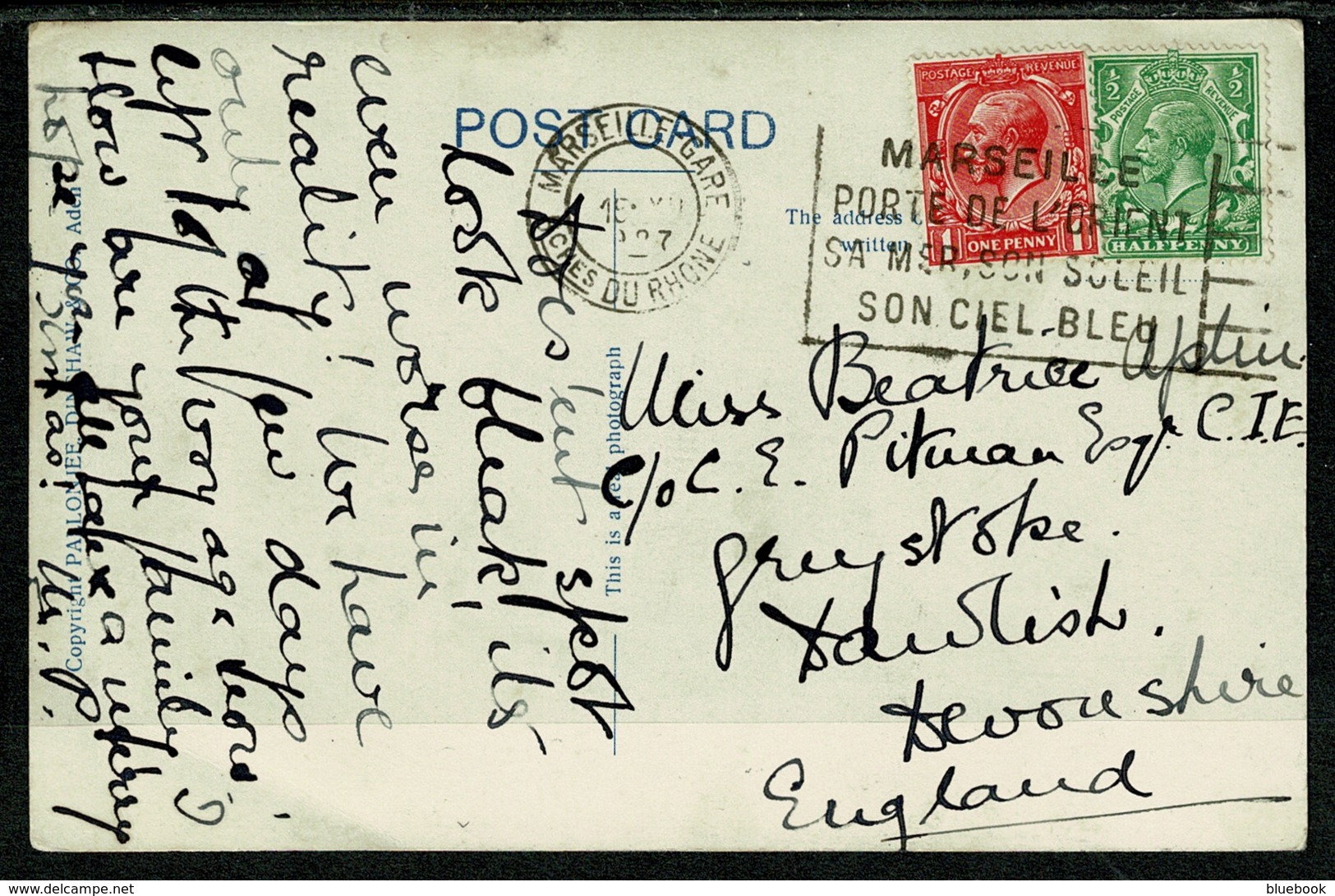 Ref 1296 - 1927 Aden Yemen Postcard With GB Stamps & France Marseille Slogan Postmark - Unusual - Yemen