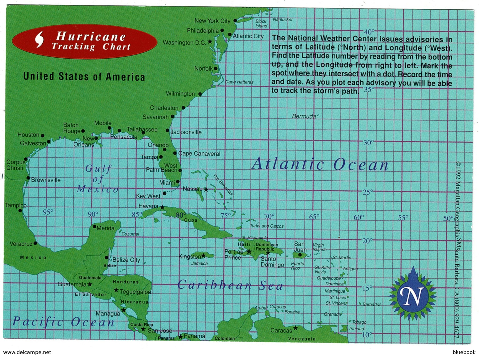 Ref 1296 - USA Map Postcard - Hurricane Tracking Chart - Weather Meteorology Theme - Maps