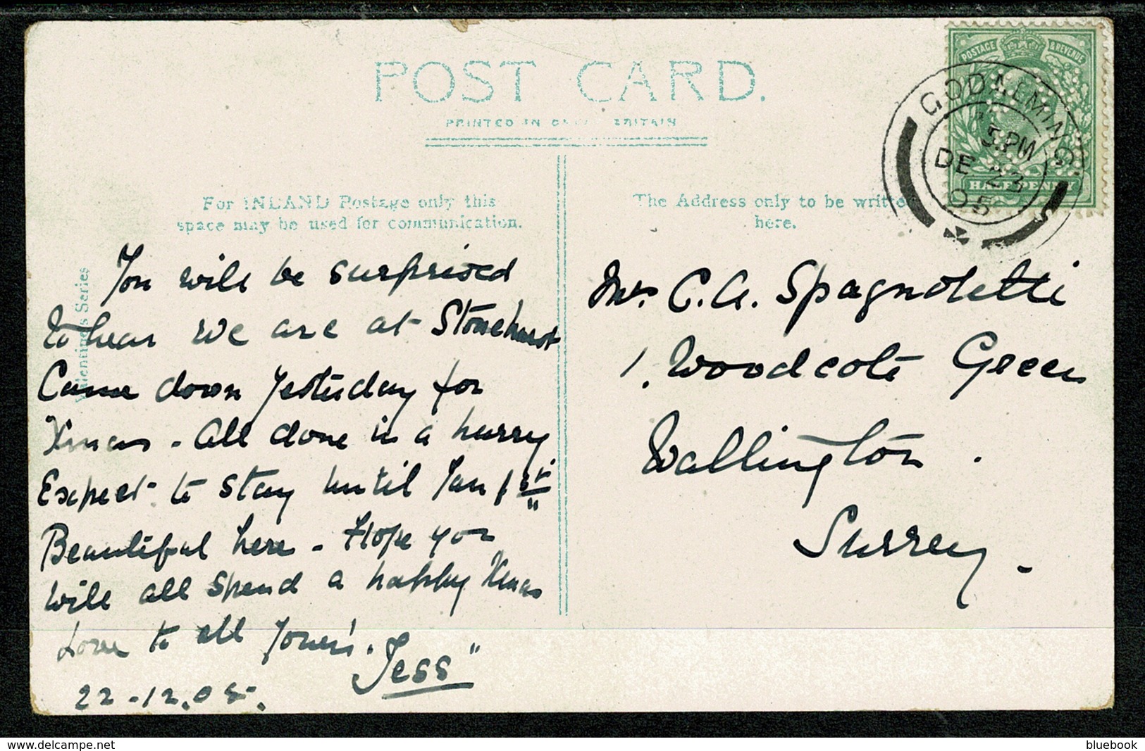 Ref 1296 - 1905 Waggoners Wells Postcard - Posted At Godalming Surrey Perfin Stamp S W & U - Gezähnt (perforiert)
