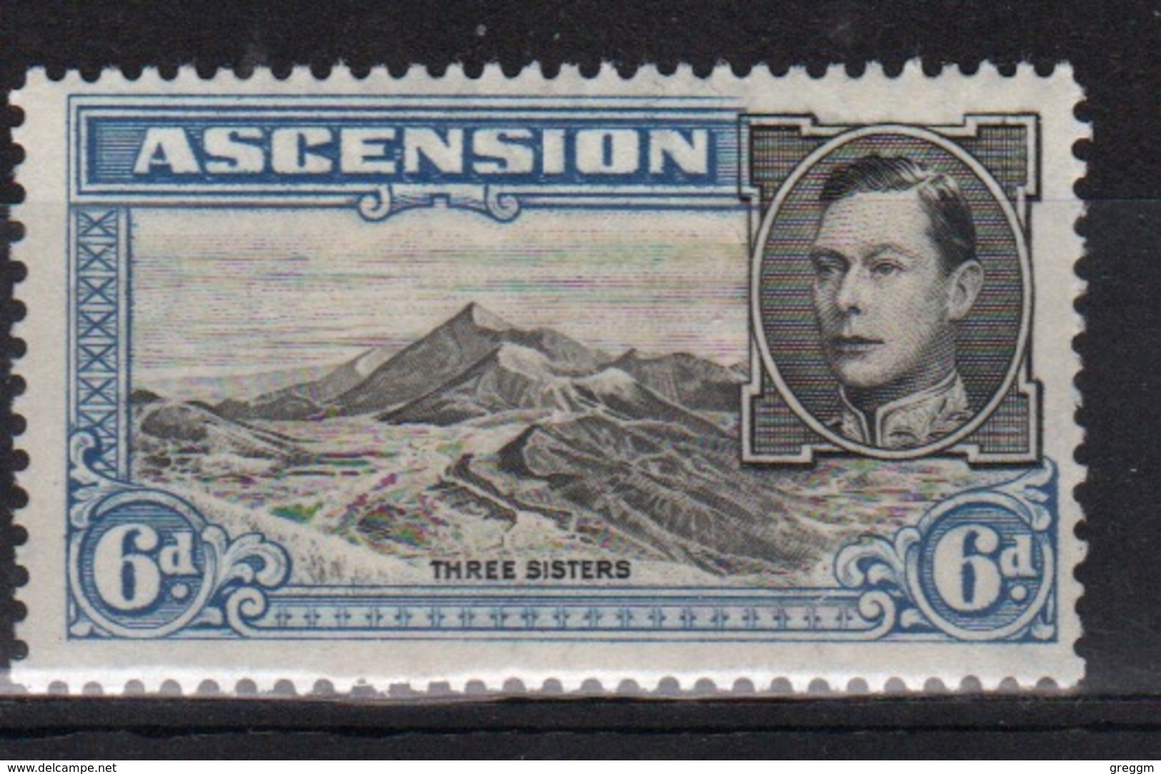 Ascension George VI Mounted Mint 6d  Black And Blue Stamp. - Ascension