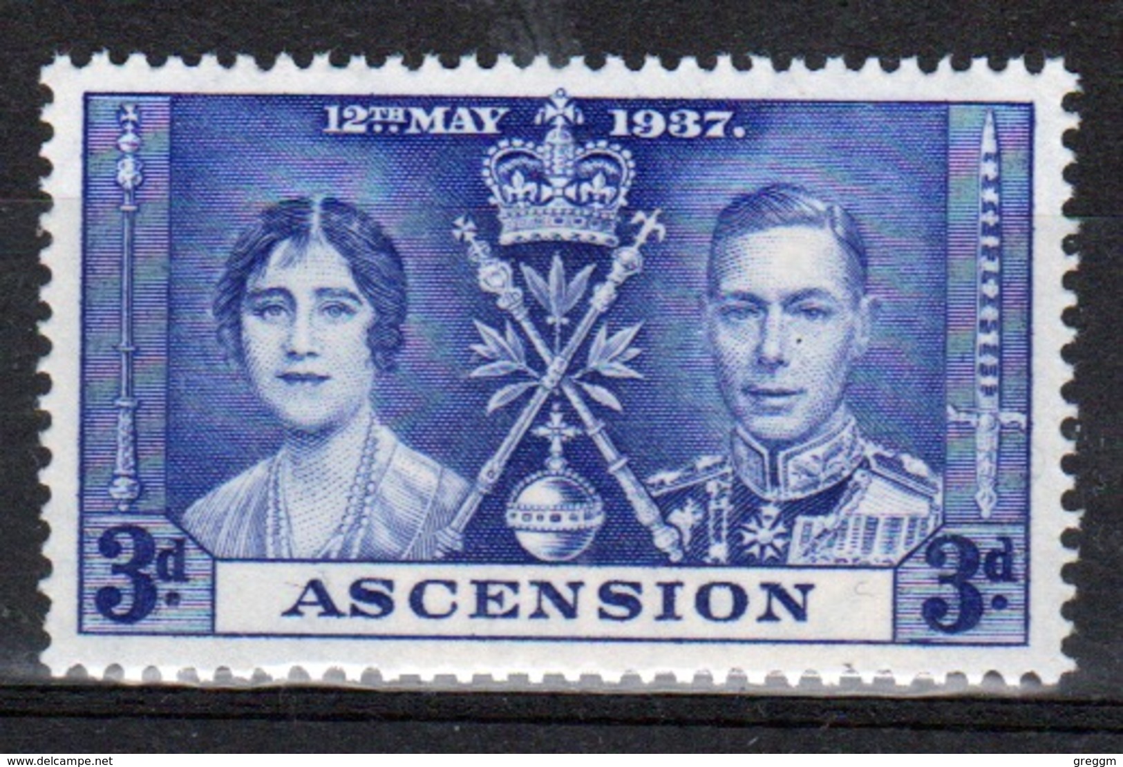 Ascension George VI Mounted Mint 3d  Stamp From The Coronation Set. - Ascension