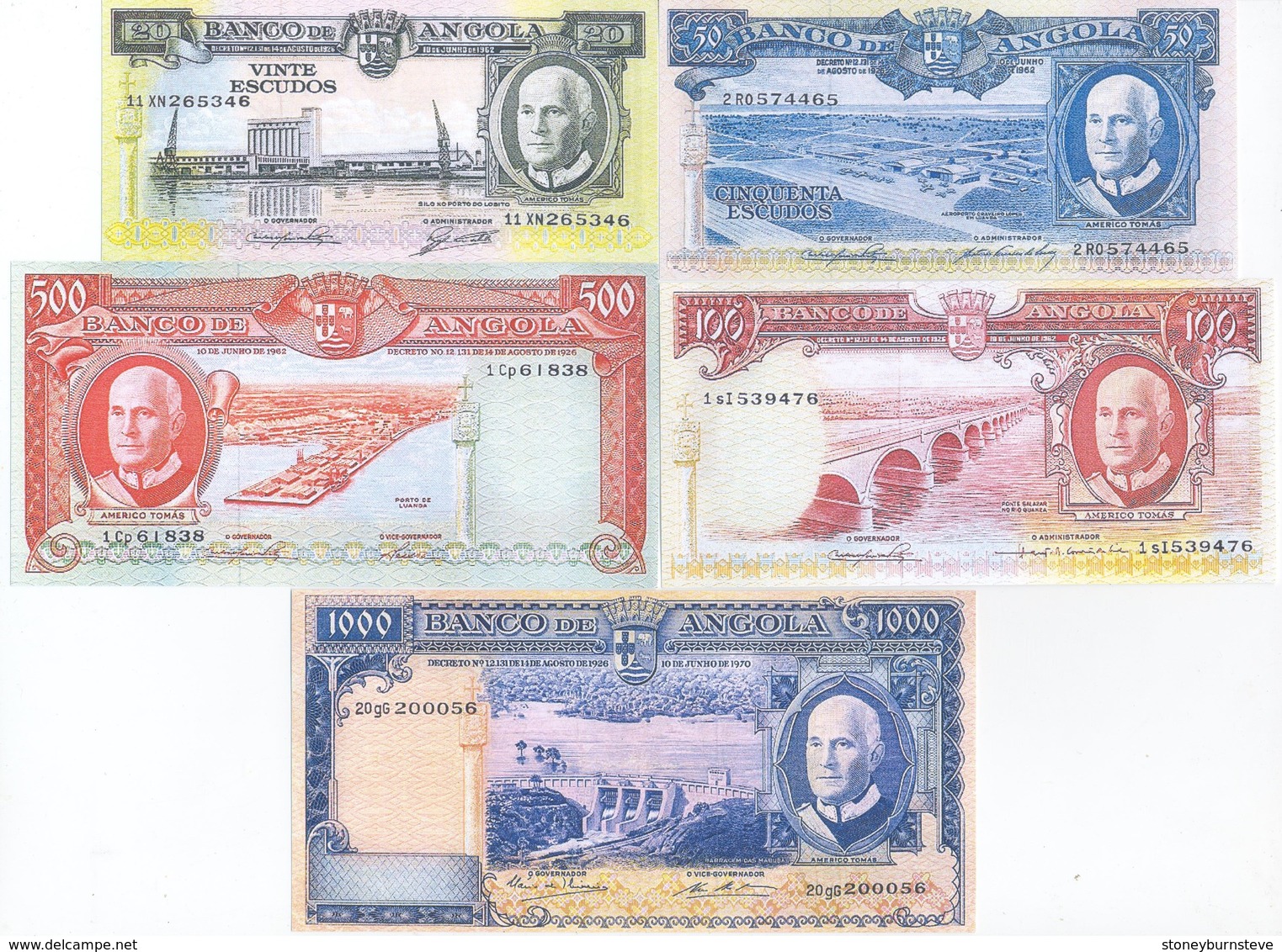 Angola 5 Note Set 1962 COPY - Angola