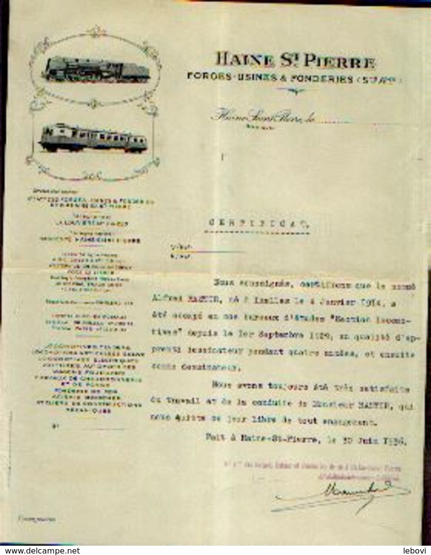 HAINE-SAINT-PIERRE – Forges – Usines & Fonderies Sa – Lettre Commerciale Illustrée (1936) - Chemin De Fer