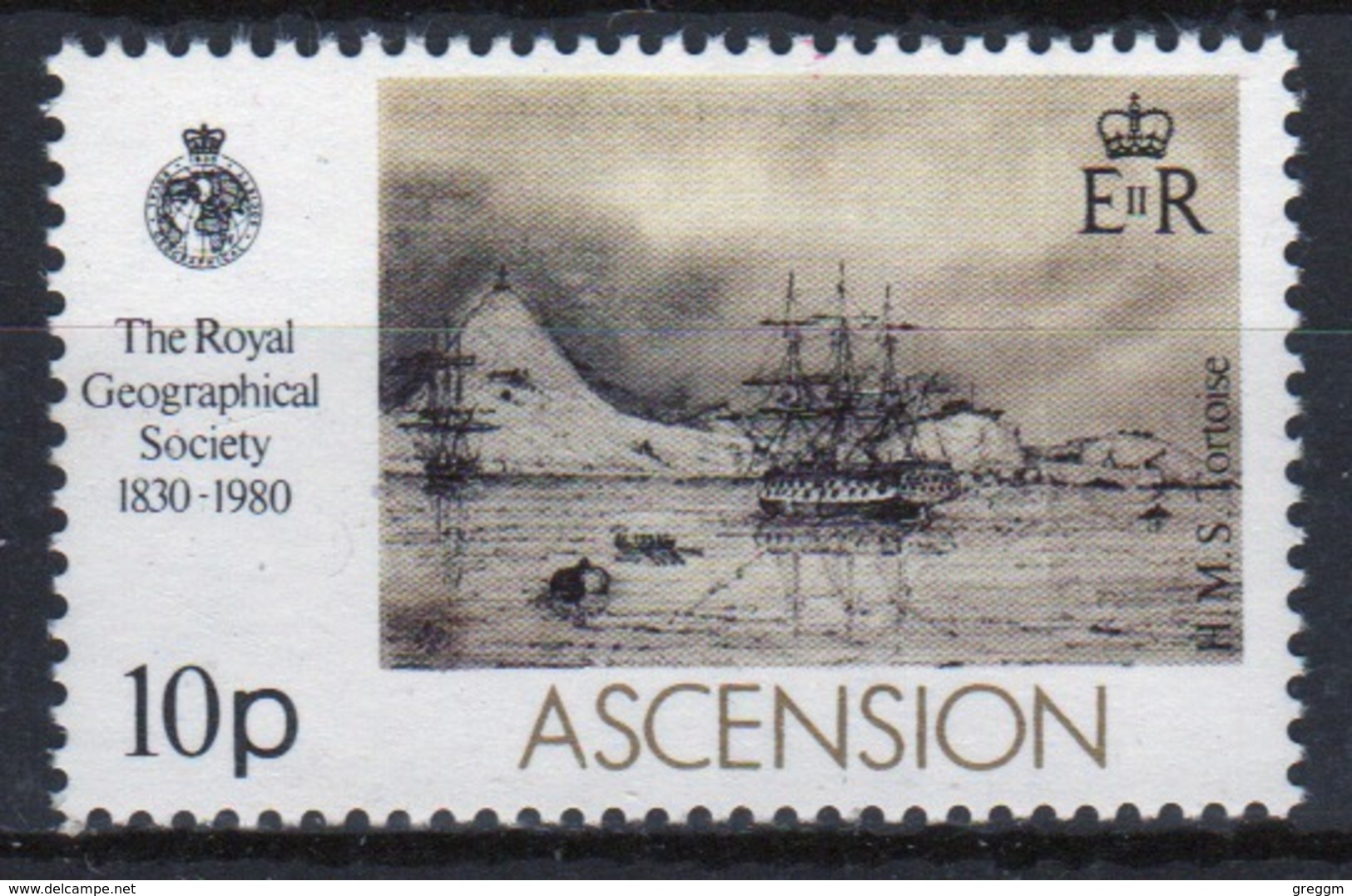 Ascension Queen Elizabeth  Unmounted Mint 10p Stamp From 1980 Set On Royal Geographical Society. - Ascension