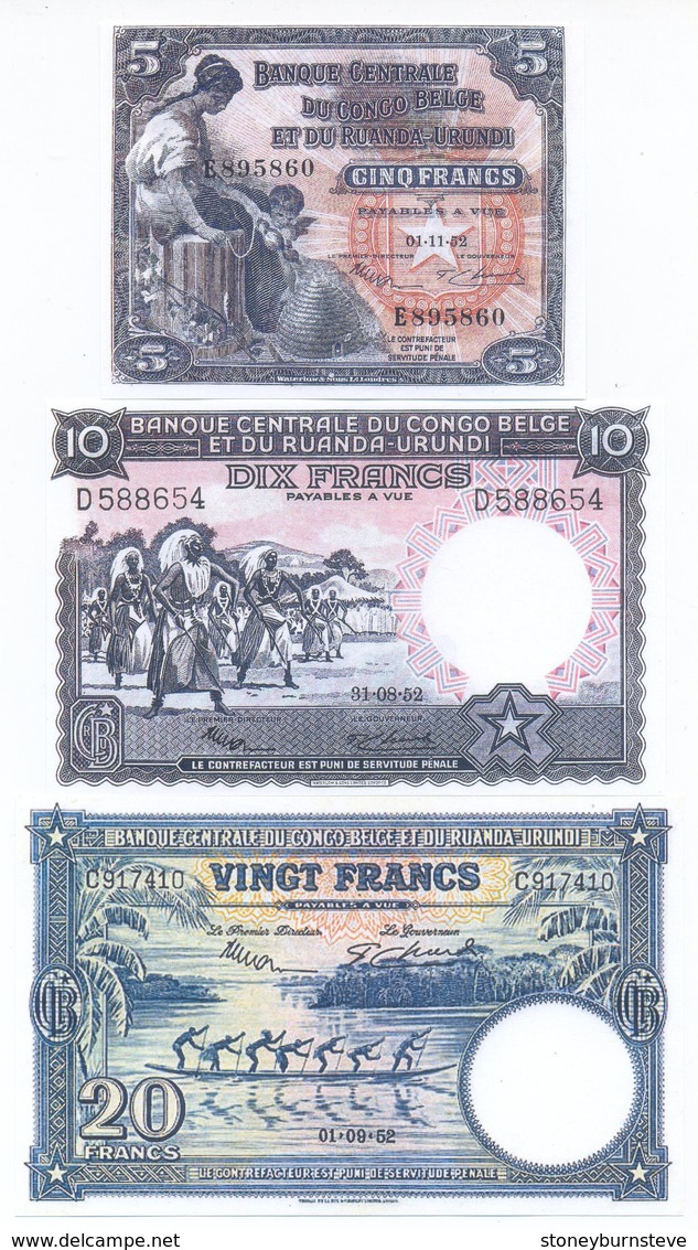 Belgium Congo 5 Note Set 1952 COPY - Sin Clasificación