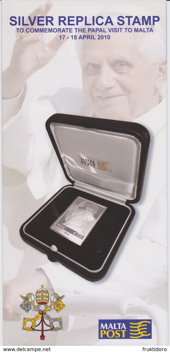 Malta 2010 Brochure About Silver Replica Stamp - Papal Visit To Malta - Benedict XVI - Malta