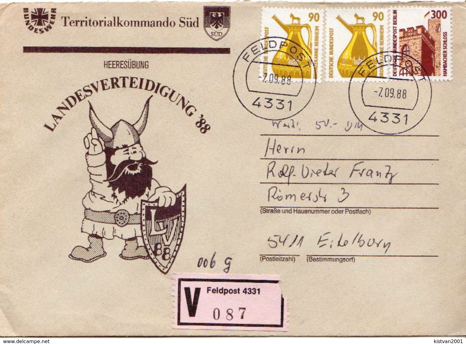 Postal History: Germany Military V Cover Landesverteidigung '88 Feldpost 4331 - Militaria